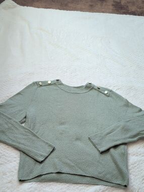 H&M Sage Green Crew Neck Sweater with Shoulder Buttons